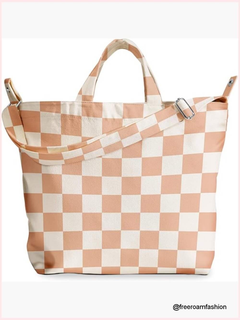 Large Canvas Crossbody Tote Bag With Zipper And Interior Pocket For Work